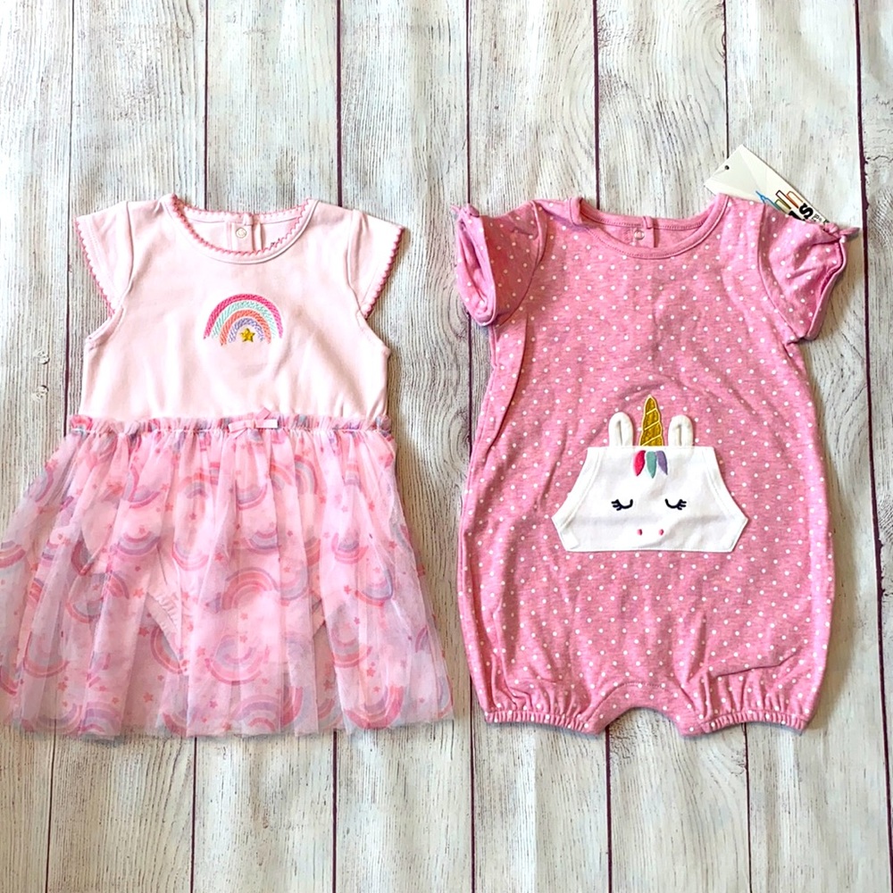 🦄🌈 NWT Baby Girls Dress & Romper Set PRETTY 🦄🌈